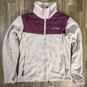 Columbia Women’s Interchange Fleece Jacket Light Gray & Purple Full Zip